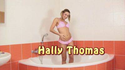 Euro hottie Hally Thomas gets her pierced pussy stuffed with Ben-Wa balls in the bathtub - sexu.com