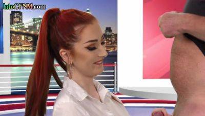 CFNM redhead British babe sucks cock in live TV show - hotmovs.com - Britain